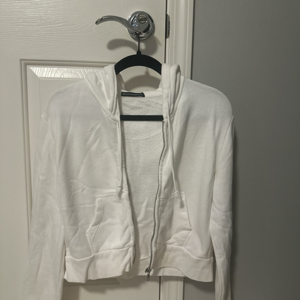 Brandy Melville White Zip-Up Hoodie